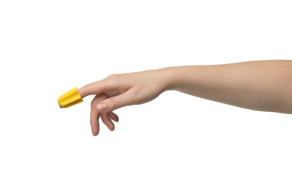 Nimble one-finger cutter on a woman's finger