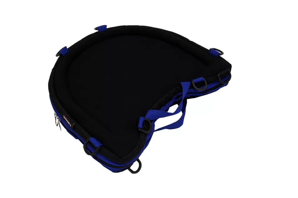 Trabasack Curve Connect wheelchair lap tray and bag with blue trim