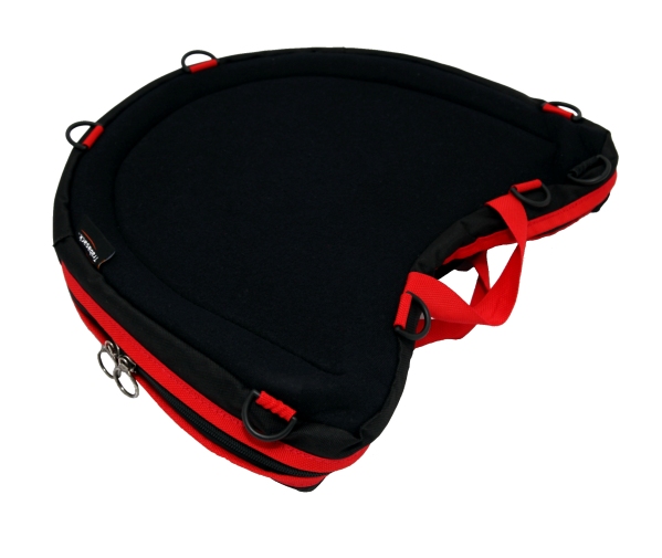 Trabasack Curve Connect wheelchair lap tray and bag with red trim