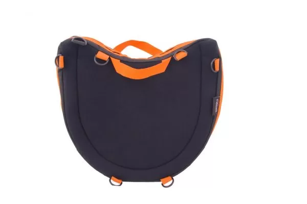 Trabasack Curve Connect wheelchair lap tray and bag with orange trim