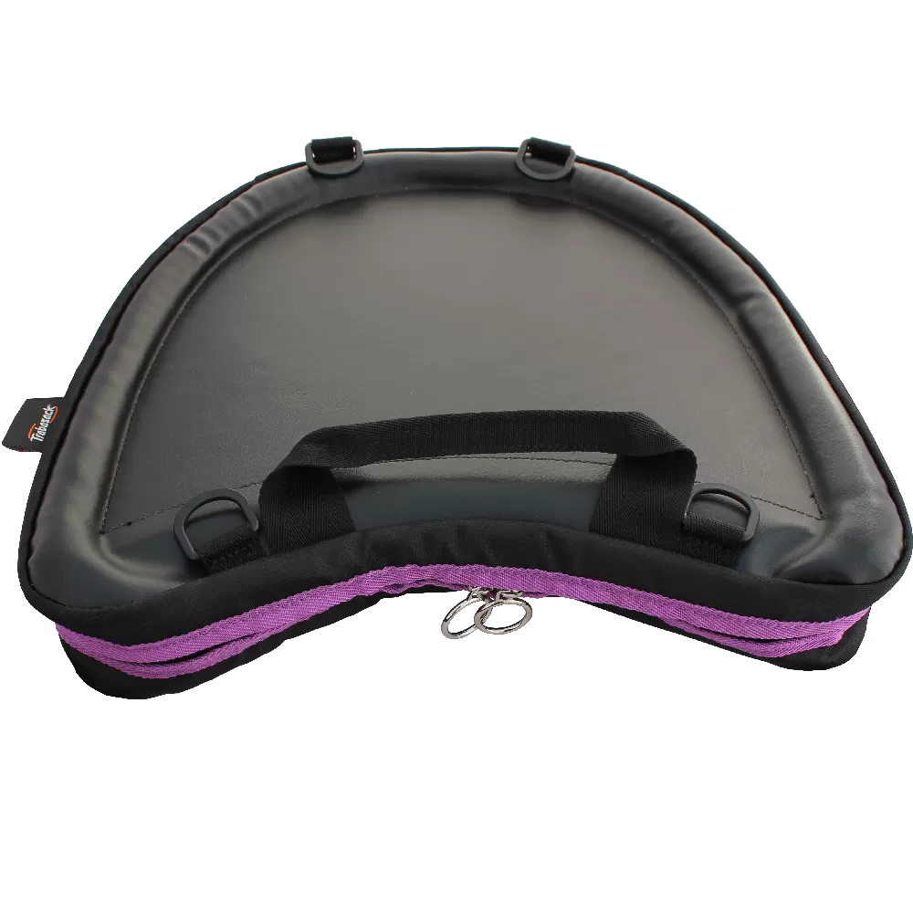 Trabasack Curve wheelchair lap tray and bag with purple trim