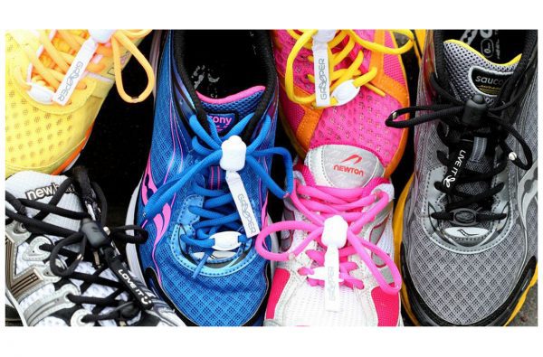Greeper Sports shoe laces on brightly coloured shoes