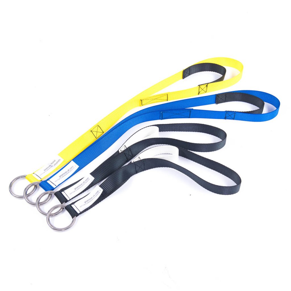 Set of four ProMove hoist sling straps in black, yellow and blue