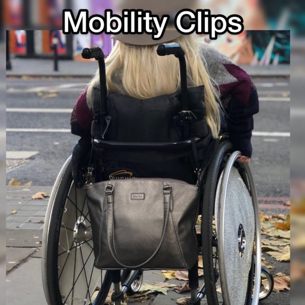 Sam Renke with her handbag on the back of her wheelchair