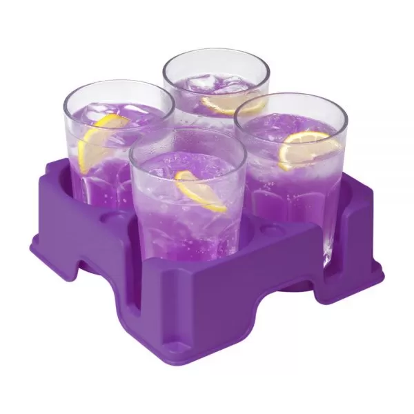 Purple Muggi mug and cup holder holding four glasses