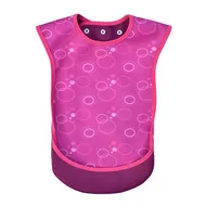 Image is a photograph of the Bibetta Junior Tabard front view with a pink bubble print, on a white background