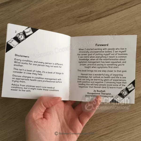 Image shows a hand holding open the Pocket Book of Pacing to show the Foreword inside