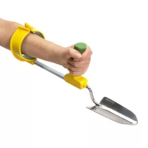Easi-Grip cuff for garden tools with garden trowel attached