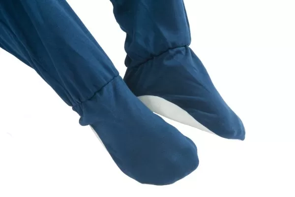 Built-in feet on Seenin children's turquoise and navy zip sleepsuit