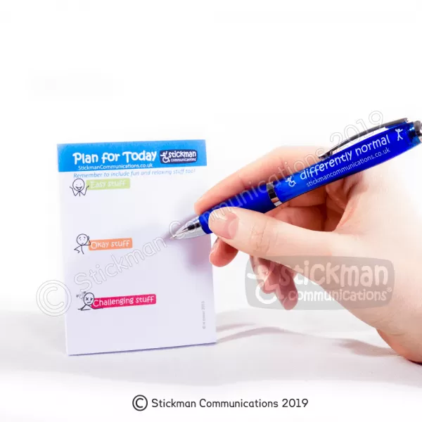 Image shows a photograph of someone holding a pen poised over a book of sticky notes to help you pace yourself