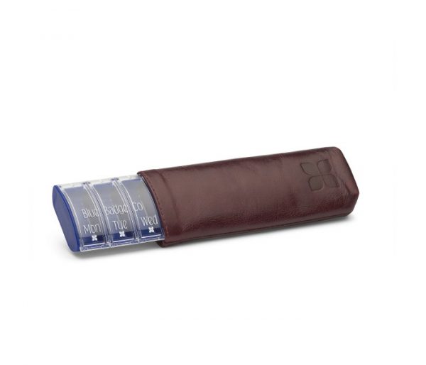 Weekly Pill Box with Leather Case in Burgundy