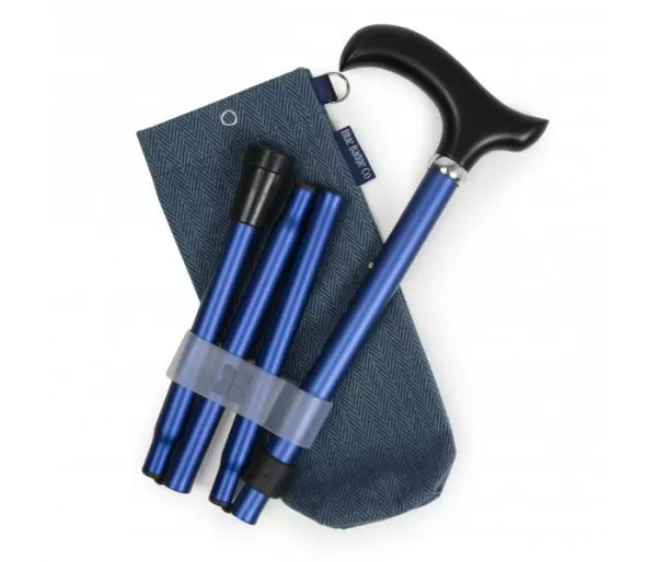 Navy Walking Stick and Herringbone Bag