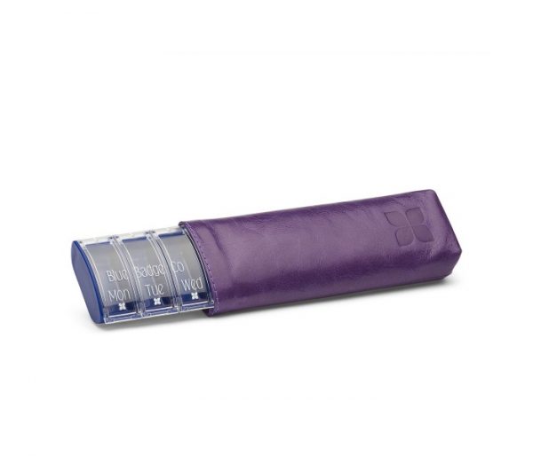 Weekly Pill Box with Leather Case in Purple
