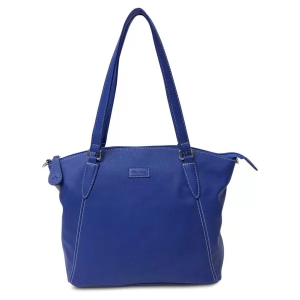 Image is a photograph of the Samantha Renke bag in a striking Cobalt colour, on a white background