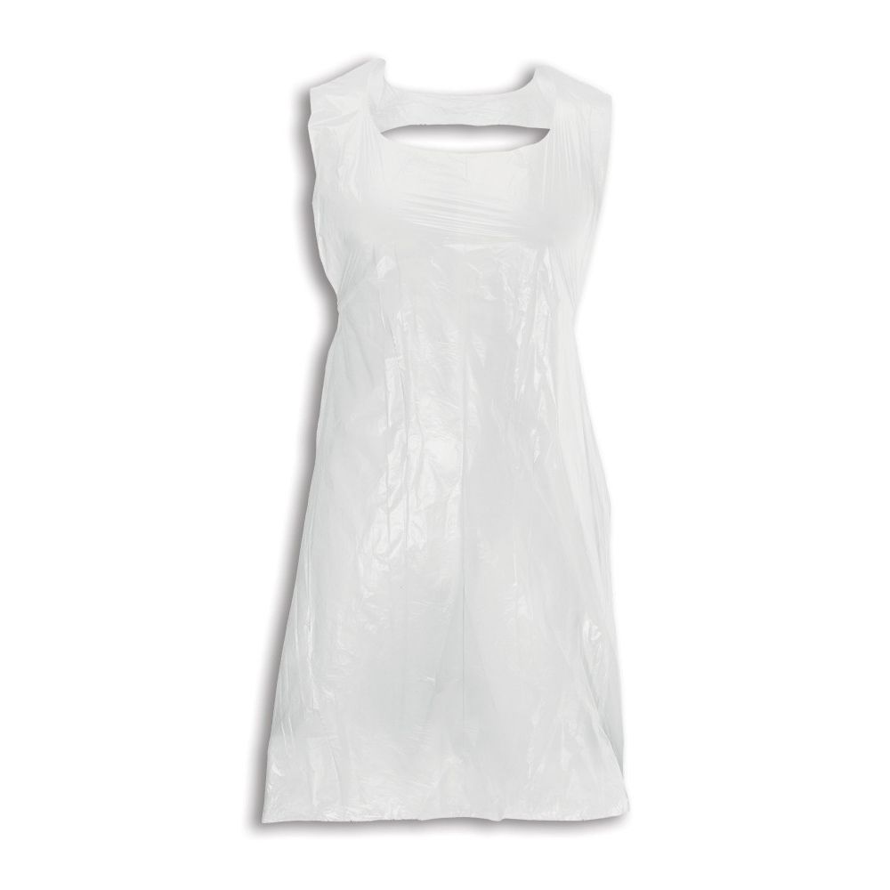 White Plastic Disposable Aprons Gown Polythene Waterproof Flat Pack NHS Approved 