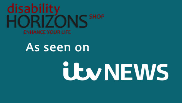 Image has a blue background with the Disability Horizons logo in the top left corner, with text which reads "As seen on itv NEWS"
