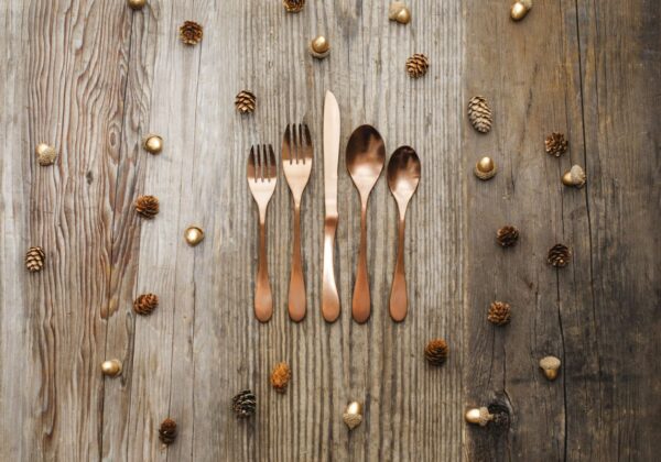 Knork knife and fork in one - copper titanium 5 piece dining set