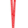 Image is a plastic ID card to promote social distancing, in a transparent plastic ID card holder and red lanyard, with white text in capitals that reads “KEEP 2M DISTANCE”. On the ID card bright red text in capitals reads: "PLEASE KEEP 2M DISTANCE". Under this black text reads: "I have a health condition and am at higher risk if I catch Covid-19. Thank you". The bottom righthand corner features the Disability Horizons logo.