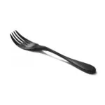 Image is a photograph of a Knork knife and fork in one, with a matt black titanium finish