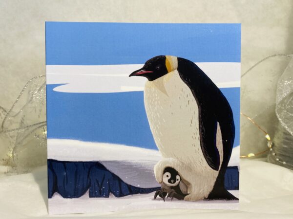 Daddy penguin and baby penguin art christmas cards