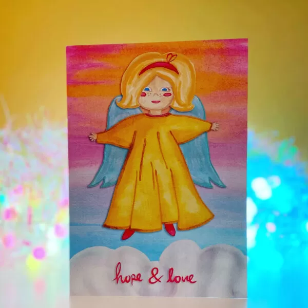 Vintage-style angel and tree handmade Christmas cards