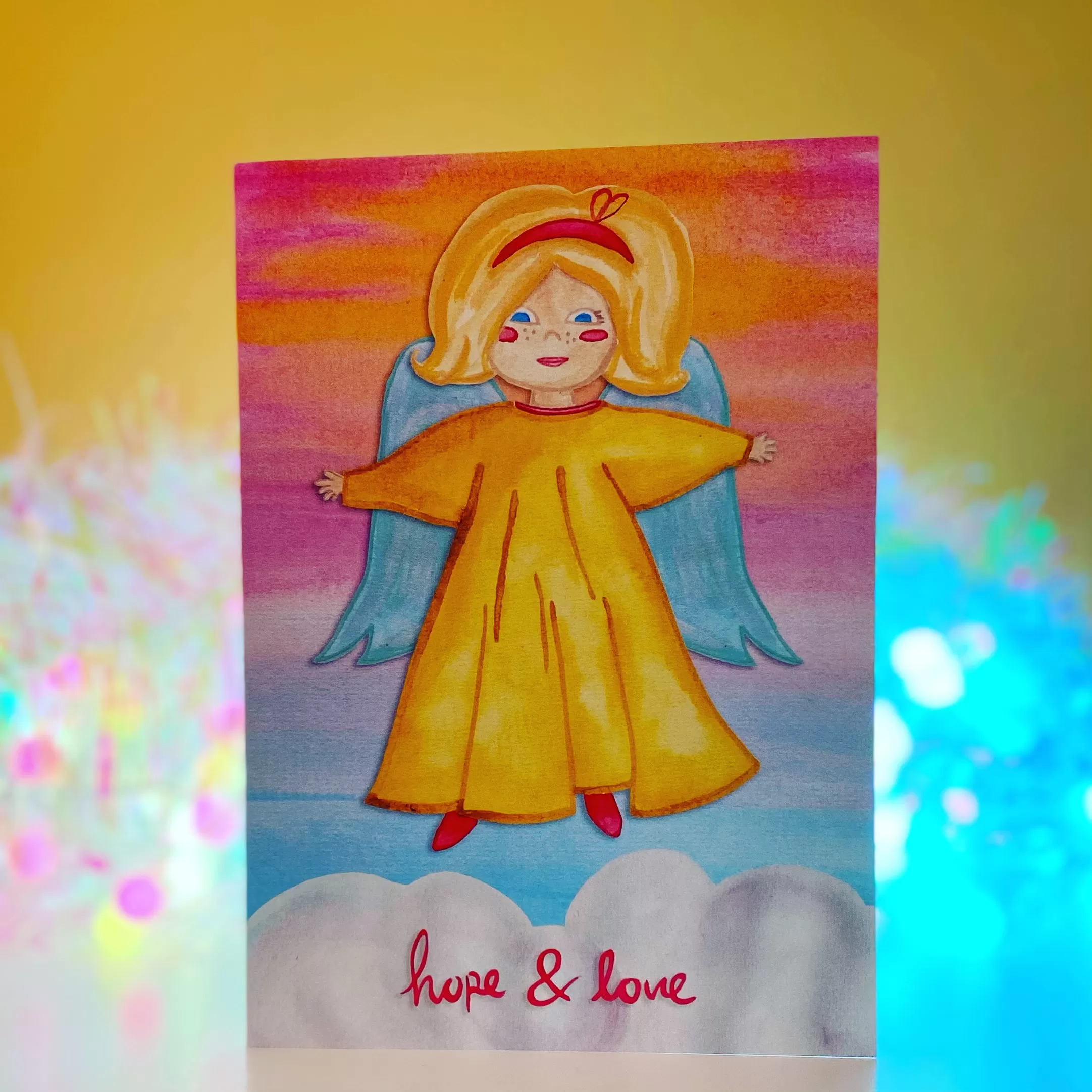 Vintage-style angel and tree handmade Christmas cards