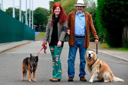 Laura and Tom using ramble tag while walking dogs