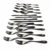Image is a photograph of a 20 piece Knork cutlery set in a Matt Black finish