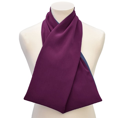 Purple cashmere cross-scarf clothing protector for men or women on a mannequin