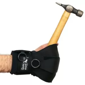 Active hands general purpose gripping aid holding a hammer