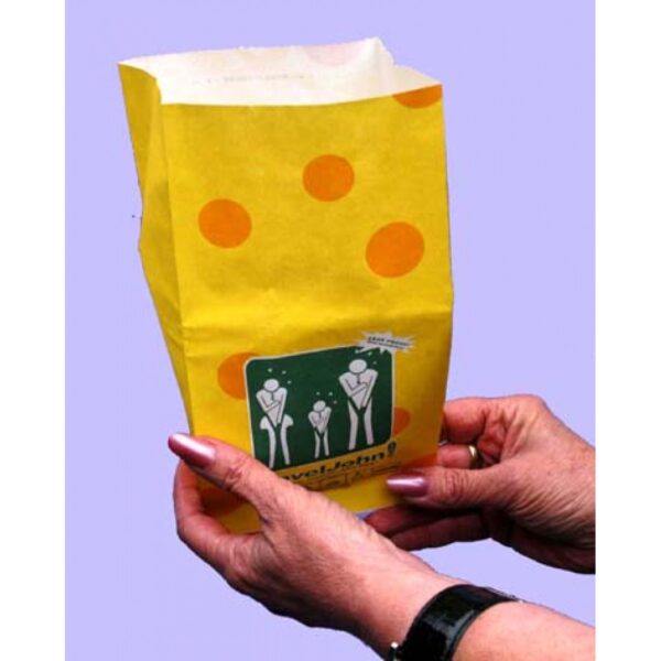 Image showing the traveljohn sick bag in a ladies hand