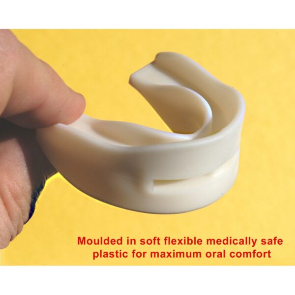"moulded in soft flexible medically safe plastic for maximum oral comfort"