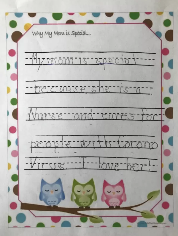 Legiliner lines on some pretty coloured owl paper "my mom is special"