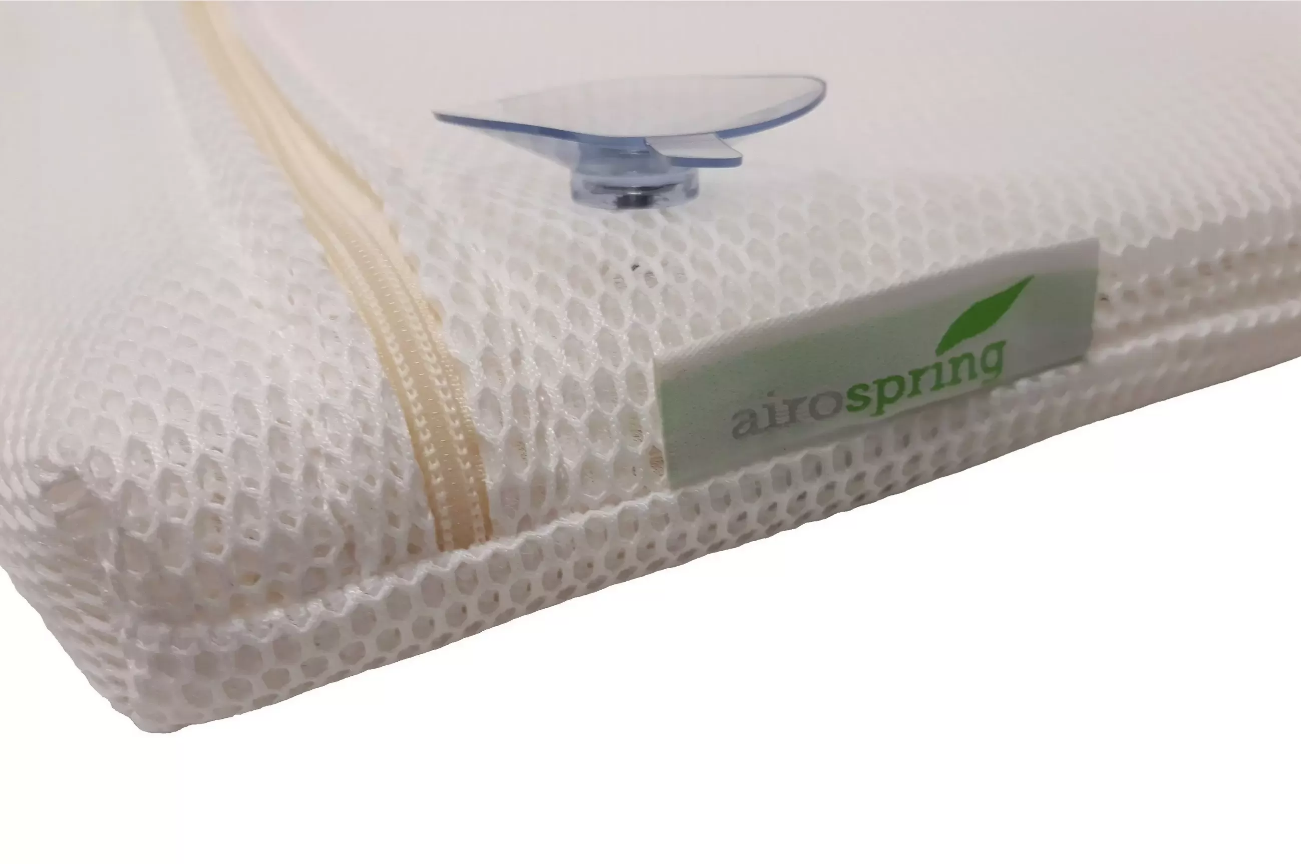 closeup of the airospring logo and a suction cup