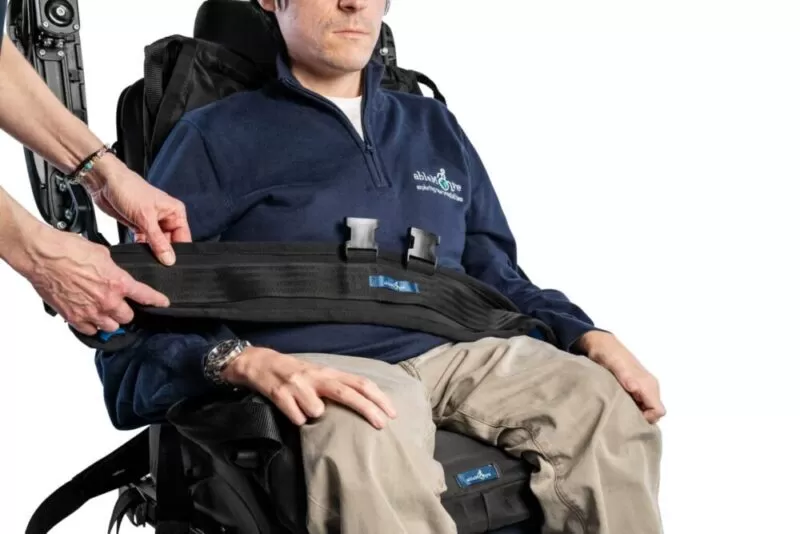 ablemove founder josh being secured to his ablesling with the ableharness