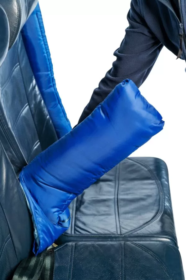 the blue padded arm rest being lifted up