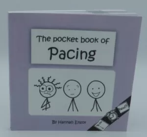 The Little Book of Pacing - a lilac book with three stickmen looking frazzled, tired and happy