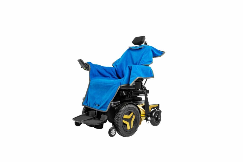 able dry wheelchair cover in an electric wheelchair