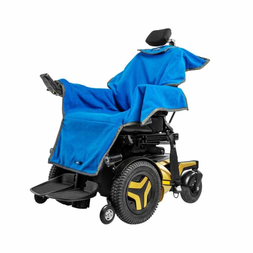 able dry wheelchair cover in an electric wheelchair