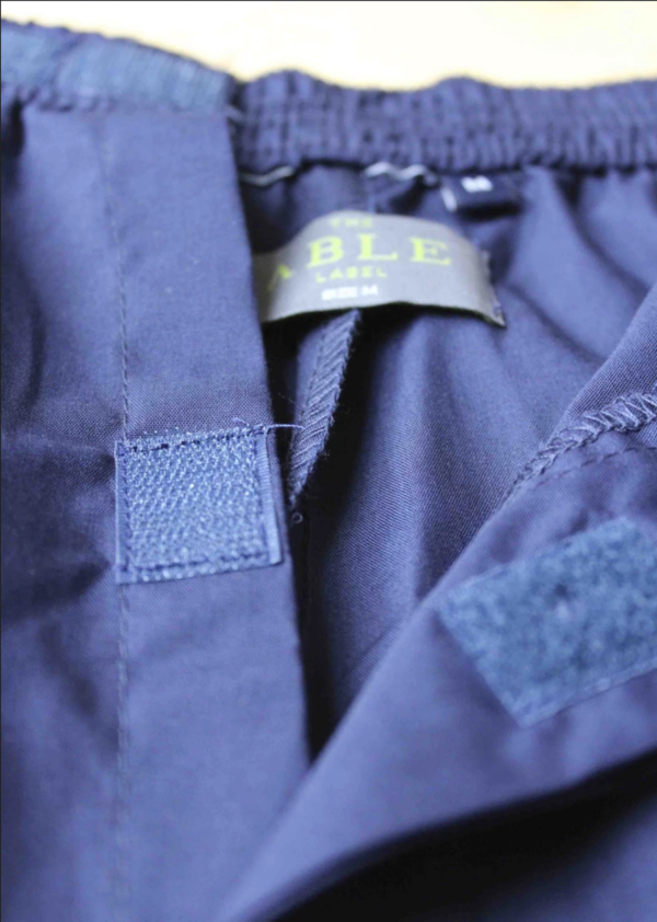 close up of the fastenings on the maxwell adaptive pj set bottoms