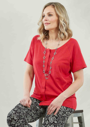 Women's Tabatha cotton short sleeve velcro adaptive tee - Hibiscus Red
