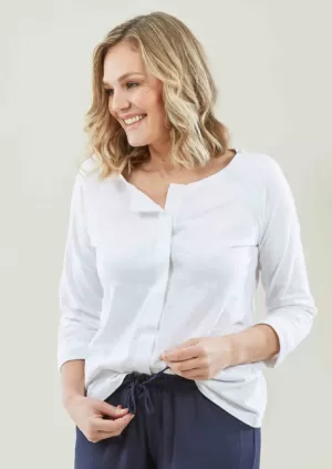 Women's Tabby cotton long sleeve velcro adaptive tee - White