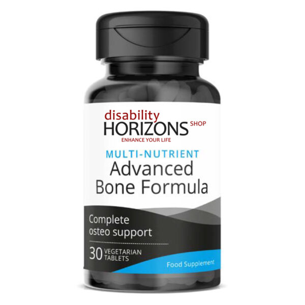 Bottle of Advanced Bone Formula supplement with a Disability Horizons logo