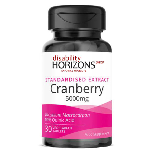Bottle of Cranberry mineral supplement with the Disability Horizons shop logo