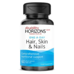 Bottle of Hair, Skin and Nails tablets with the Disability Horizons logo