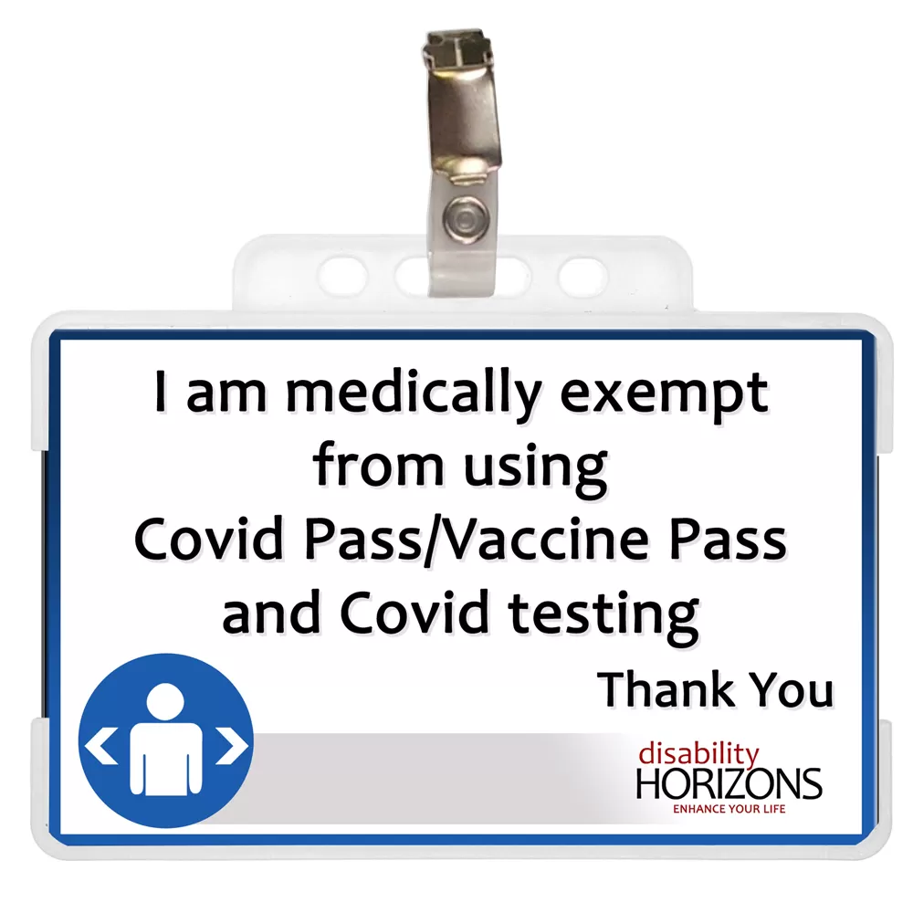 Covid pass exemption card side 2 "I am medically exempt from using Covid Pass / Vaccine pass and covid testing"