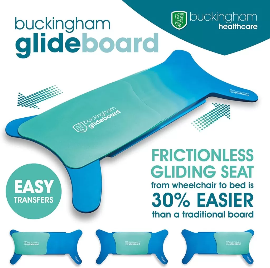 glideboard transfer board showing frictionless gliding graphic