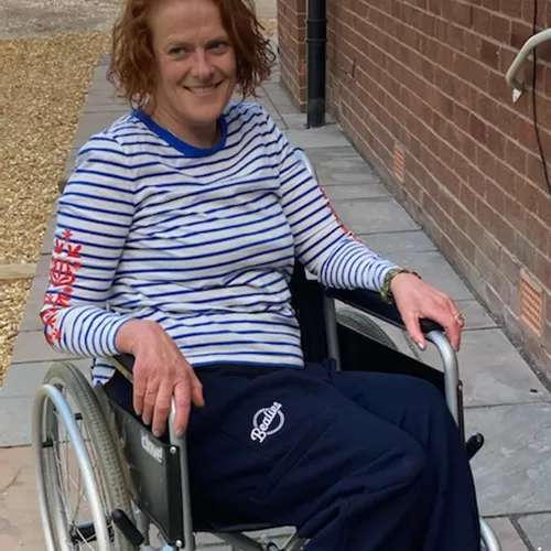 Bealies user Vicky in her wheelchair