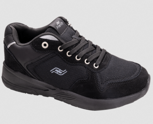 Excursion black mid top friendly shoes adaptive shoes. Front angle.