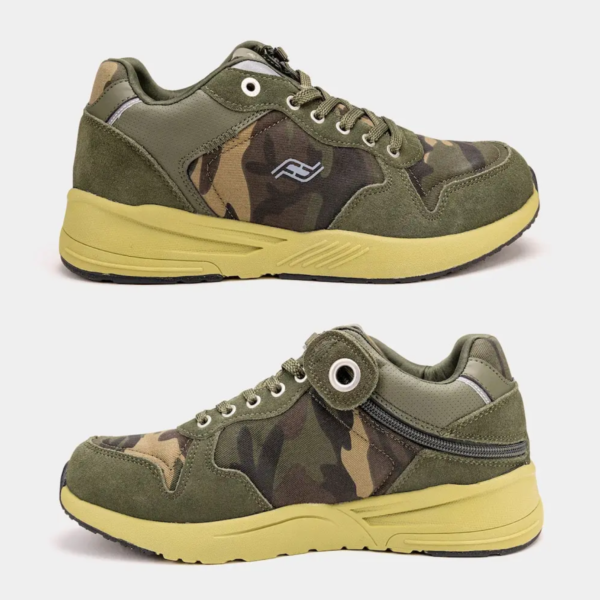 excursion camo mid top friendly shoes adaptive shoes. Shows the left and right of the shoe